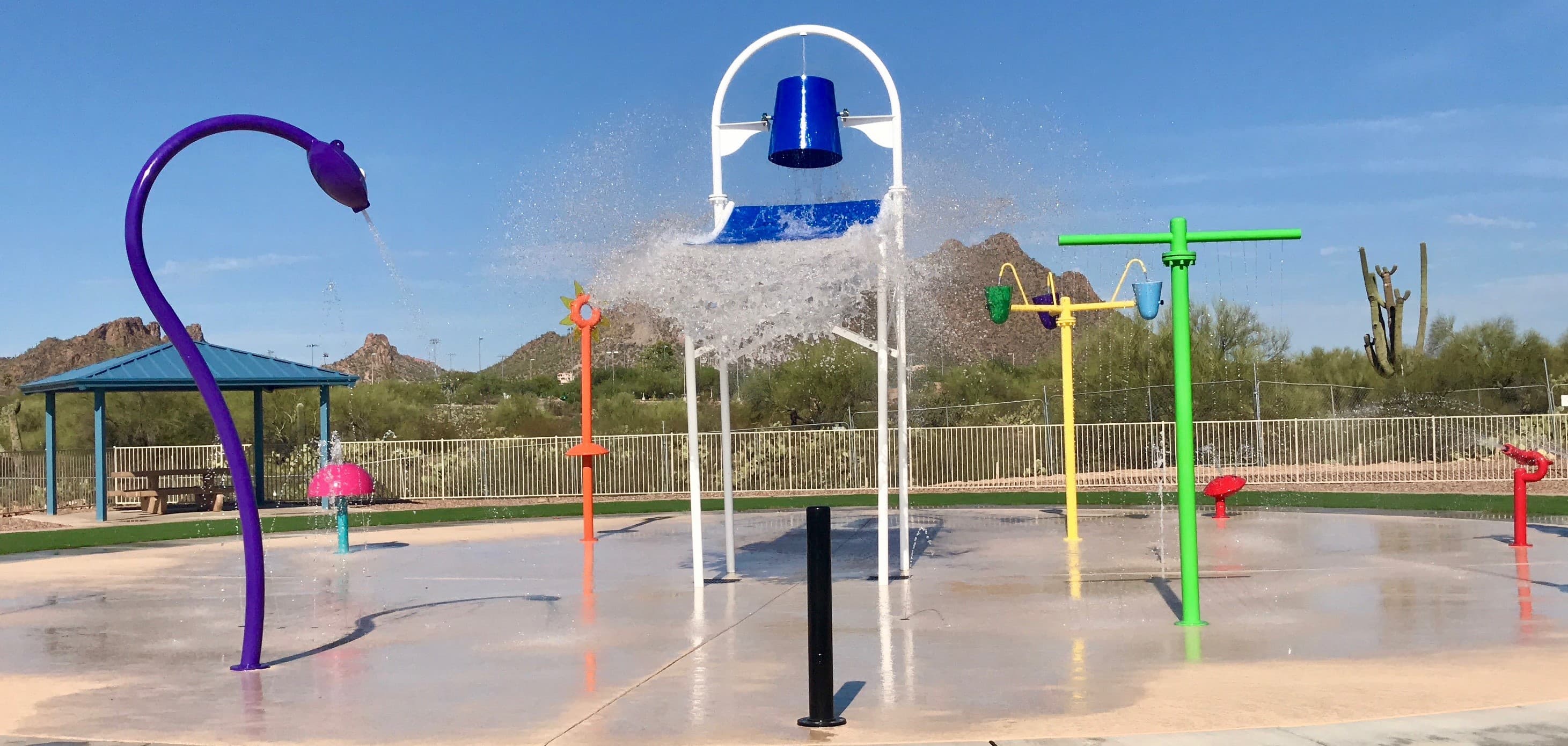 Water jets at a splash pad in Tucson, Arizona
