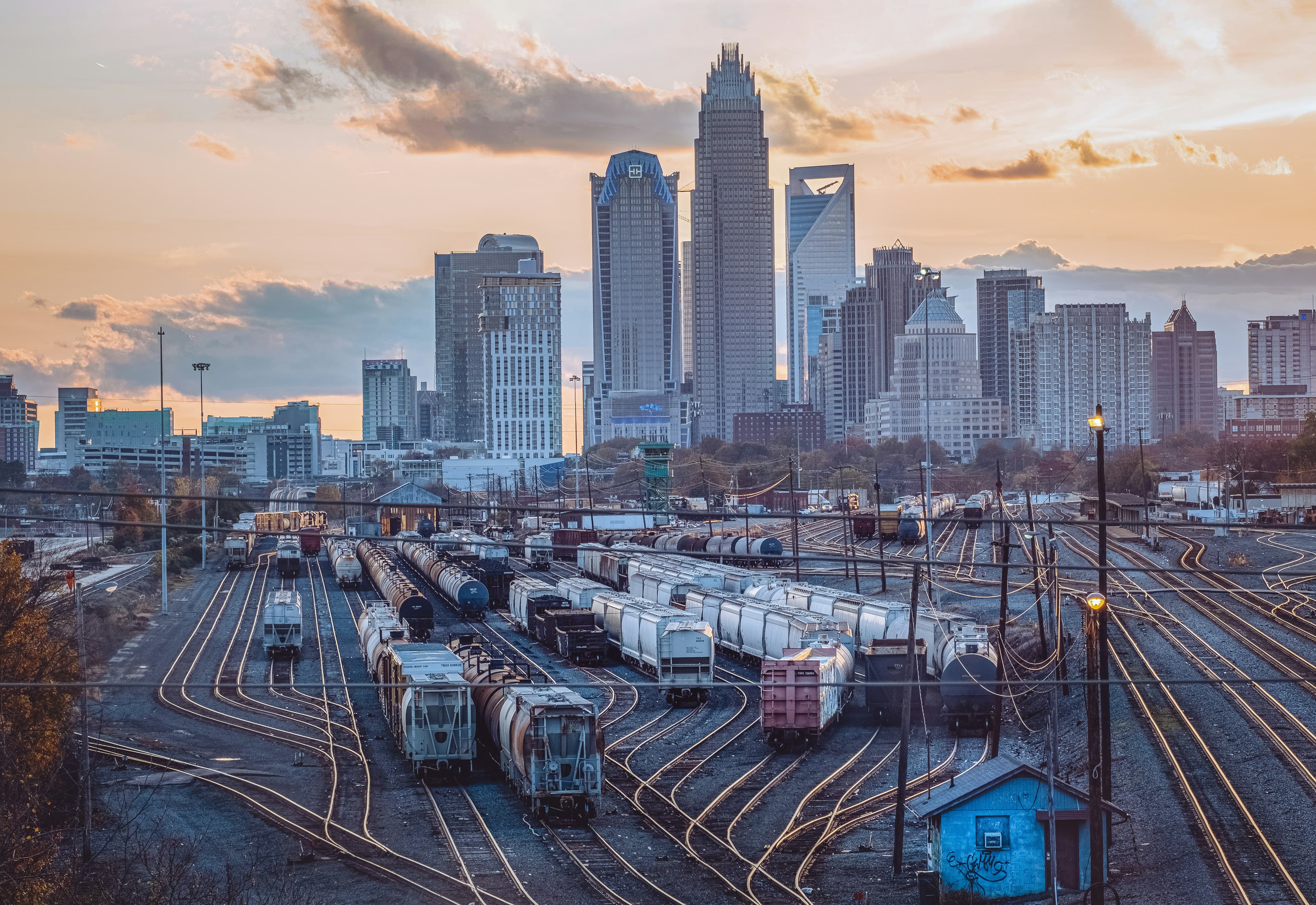 Downtown Charlotte skyline at sunset